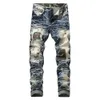 Idopy Fashion Mens rakt fit jeans vintage tvättade camo lapptäcke denim byxor hip hop rippade jean byxor för men219w