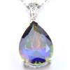 Luckyshine 12 PCS Lot Engagement Jewelry Water Drop Rainbow Topaz Gems 925 Sterling Silver Necklace for Women Wedding Pendants Jew315r