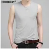 COODRONY Slim Fit débardeur hommes sans manches t-shirt hommes printemps été nouveauté coton T-Shirts bouton Henry col T S7652