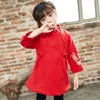 Chinese Style Girls Embroidered Cheongsam Bowknot Dress 2018 New Year Dress Children Clothing Baby Girl Clothes Thick Kids Clothing