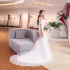 Bröllopsklänning 2018 Bruden Kortärmad Classic Lace Broderi Elegant Boat Neck Luxury Court Train Mermaid Crow