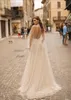 Berta 2019 A Line Bohemain Wedding Dresses Deep V Neck Sexy Backless Sweep Train Champagne Wedding Dress With Detachable Jacket Bridal Gowns