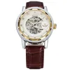 SEWOR Luxury Skeleton Mechanical Watch Golden Transparent Steampunk Clock Brand Men Leather Band Watch Relogio SWQ136141172227