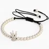 Mode Mäns Guldfärg Imperial Micro Pave Crystal Crown Charm Armband Braiding Weave Bead Macrame Armband