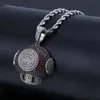 Collier avec pendentif champignon de dessin animé Hip Hop, pierre CZ glacée, cuivre, or, argent, plaqué avec chaîne de corde de 24 pouces, 181h