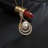 Fashion Gold Color Water Drop Simulated Pearl Crystal Necklace Stud Earrings Jewelry Set for Women Party Wedding Jewellery