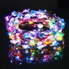 LED Bride Women Flower Crown Hair Band Wedding Floral Headband Garland Festival Ribbon Bow Flower Wreath Headdress