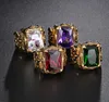 Vintage Gold Color Dragon Claw Rings Hiphop Men rostfritt stål Big Red Green Purple White Cz Zircon Crystal Stone Cross Ring Men 239p
