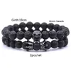 Punk bedelarmband CZ schedel Grijze lava stenen kralen kroon yoga vrouwen armband voor mannen sieraden masculina pulseira dropshipping