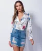 Imprimir Floral Sexy Bodysuit Mulheres Romper 2018 macacão para elegante Curto Bodycon Jumpsuit Black Body Terno Femme Coveralls