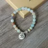 Pulsera de hilo de piedra de amazonita mate Yoga Chakra Mala pulsera OM Lotus mujeres hombres pulsera con abalorios joyería hecha a mano