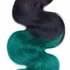 熱い販売ダークグリーンボディウェーブ人間の髪の織り3pcs /ロット暗い根緑の髪の延長2トーンペルーバージンヘア