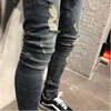 Heren jeans Mens Side Zipper Punk Biker Ripped Blue Skinny Slanke Denim Verontruste Gewassen Hip Hop Lange Broek Broek1