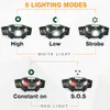 Shustar LED-Stirnlampe, wiederaufladbar, Lauf-Stirnlampen, USB-5-W-Scheinwerfer, perfekt zum Angeln, Camping, Wandern, mit weißen und roten Lichtern
