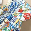 Cute! blue porcelain tile patterns print dress bow tie spaghetti strap fit and flare mini summer dresses new 2018 spring brand