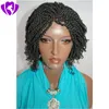 New short african americans burgundy color synthetic braids lace front wigs full kinky twist hand braided wig tip curly