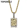 TOPGRILLZ Shiny Square Pendant Necklace Gold Silver Color Cubic Zircon Men's Charms Hip Hop Jewelry Gifts With 24 inch Rope Chain