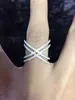 Genuine 925 Sterling silver size 6,7,8,9 micro pave cz double Criss cross X ring for wedding women finger jewelry D18111405