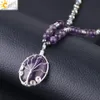 CSJA NATURAL AMETHYST GEM STAILS Perle Long Collier Feb Birthstone Crystal Jewelry for Women Energy Reiki Chakra Life Tree Stone Pen1671129