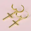 Boucles d'oreilles croix lisse Simple or jaune 18 carats rempli femmes boucles d'oreilles pendantes Style classique Crucifix accessoires cadeau