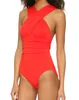 Ladies Sexy Cross Halter Women Swimwear One Piece Swimsuit Solid Bathing Suits Beach Wear 4142567