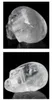 Calavera de cristal transparente Natural tallada a mano, piedra preciosa de cristal, cabeza alienígena humana para curar Reiki, regalos de Halloween 1814