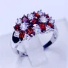Klasyczna biżuteria biżuteria rocznica rocznica pierścienie dla kobiet 5a czerwony cyrkon cz 925 Sterling srebrny kobiece pierścień pierścień styl
