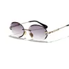 Diamante Corte Retro Oval Sunglasses Mulheres Cristal Textured Vidros Sem Bordas JW