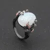 Vacker trädblomnings smycken svart guldfylld romantisk CZ Big White Fire Opal Ring Women Drop Bands Finger Ring3746159