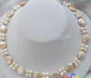 LL17" 14mm pièce rose riz blanc collier de perles d'eau douce