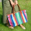 Serape Stripes Canvas Shopping Bag DOMIL Blanks Vente en gros Sacs de voyage de grande capacité Rainbow Stripe Fourre-tout sans fin DOM1086