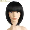 Naturligt kort rakt Bob-peruk syntetiskt hår för kvinnor Mörk svart 12 "Värmebeständigt kvinnligt falskt hår med smäll Mapofbeauty