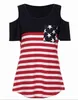 Women Tops Off Shoulder Strapless TShirt Fashion Women American Flag Print O-Neck Cold Shoulder Tee Shirt roupas feminina