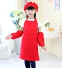 Christmas Gifts 3pcs/set Children Kitchen Waists 12 Colors Kids Aprons with Sleeve&Chef Hats for Painting Cooking Baking