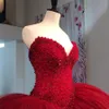 Red Sweetheart Ball Gown Prom Dresses Top Beaded Tulle Multi Layers Evening Dress Custom Made Puffy Formal Party Dress Women Vestidos