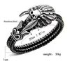 Mode sieraden dubbele lederen armband Casual persoonlijkheid rock punk titanium stalen schedel armband voor mannen 2018 nieuwe 7638720