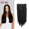 Clip Curly Hair Extensions Clip in Real Menselijk Hair Extensions Rechte lichtbruin (# 6) 7 stuks 100 gram / 2.82oz 20 kleuren optioneel