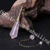 1Pc Natural Rose Quartz Pendulum Pink Point Dowsing Gemstone Polished Faceted Divination Reiki Stone Pendant with Antique Bronze Copper Bail