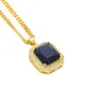 Nouvelle mode 18 carats plaqué or chaîne cubaine et synthétique Mini rouge bleu Bling Ruby pendentif collier hommes femmes Hip Hop collier bijoux