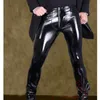 Sexy Men High Elastic PVC Shiny Pencil Pants Faux Leather Fashion Punk Pants Zipper Front Glossy Pencil Gay Wear F116