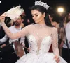 Dyrt 2017 Lyxkristaller Hög krage Långärmad bollkök Bröllopsklänningar Bling Bling Bridal Gowns Skräddarsydda Kina EN12142