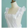 Tablier chasuble victorien Maid Lace Smock Costume Volants Poches Blanc/Rose
