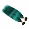 Nero e verde 2 toni Ombre estensioni della trama dei capelli umani vergini tessitura dei capelli lisci # 1B / blu ombre tessuto peruviano dei capelli umani fasci 3 pezzi