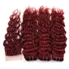 99J Borgonha Onda de Água Malaia Cabelo Humano 3 Pacotes Com Fechamento de Renda 4x4 4 Pcs Vinho Vermelho Mink Molhado e Ondulado Cabelo Virgem Weave8226779