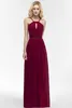 Real Made Burgundy Chiffon Bridesmaid Dresses A-line Halter Neck Backless Wedding Guest Party Prom Evening Gowns HY4243