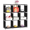 Free shipping Multifunctional Assembled 3 Tiers 9 Compartments Storage Shelf Black Storage Holders & Racks