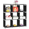 Multifunctional Assembled 3 Tiers 9 Compartments Storage Shelf Black Storage Holders & Racks