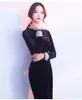 Plus Size Prom Dresses Elegant Black Long Tail Winter Evening Dresses T-shirt Fashion Back Velveteen Long Sleeved Hollow Ball Gown