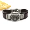 Partihandel Herrmode ROUTE 66 Nit Charm Punk Retro Flerlagers Läderarmband För Män Manschett Armband Smycken Presenter