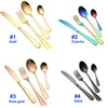 Novo Aço Inoxidável Gold Gold Sets Colher Faca Faca Colher de Chá Conjunto de Louça de Cozinha Utensílio 4 Estilo Conjuntos WX9-377